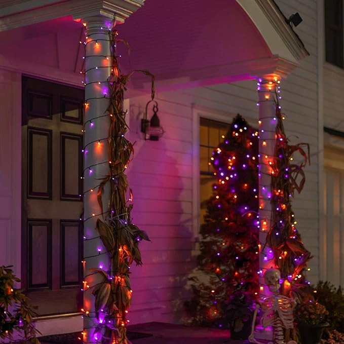 Dazzle Bright Purple & Orange Halloween String Lights, 33FT 100 LED Connectable Black Wire 8 Modes String Lights, Waterproof Halloween Decorations for Indoor Outdoor Patio Party Holiday-CubbioJoy