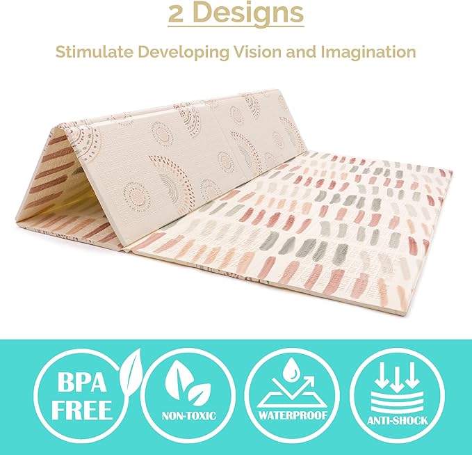 JumpOff Jo - Extra Large Waterproof Foam Padded Play Mat for Infants, Babies, Toddlers, Play Pens & Tummy Time, Foldable Activity Mat, 77 x 70 x 0.6 inches-CubbioJoy