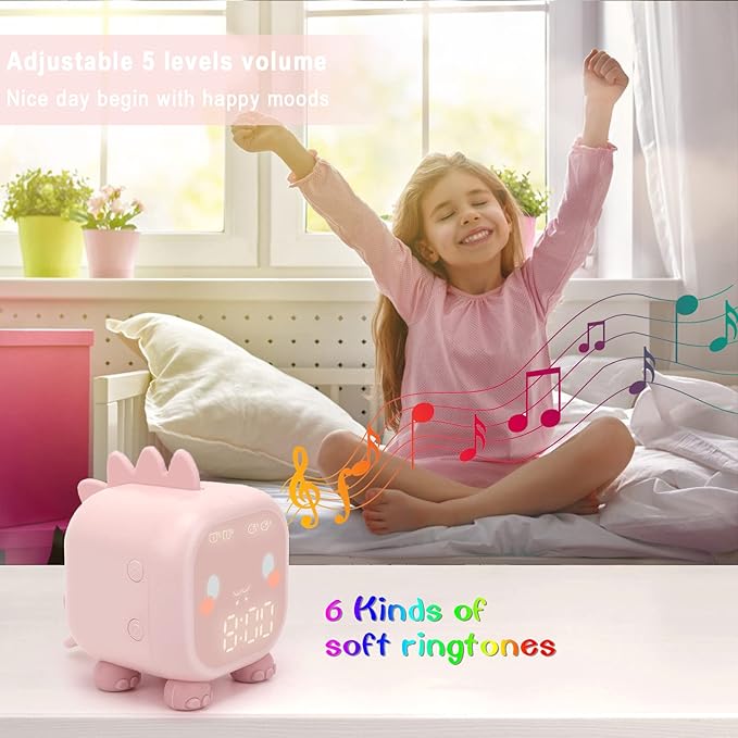 Alarm Clock Kids Dinosaur Alarm Clocks Girls Pink Digital Alarm Clock for Kids Girl Children with Night Light-CubbioJoy