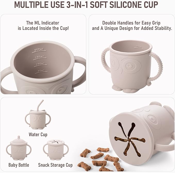 Baby Weaning Set - Silicone Toddler Feeding Set (10 Pcs) with Adjustable Bib, Suction Bowl, Plate, Fork, Spoon, Water & Snack Cup Kit - Baby Led Weaning Kit-CubbioJoy