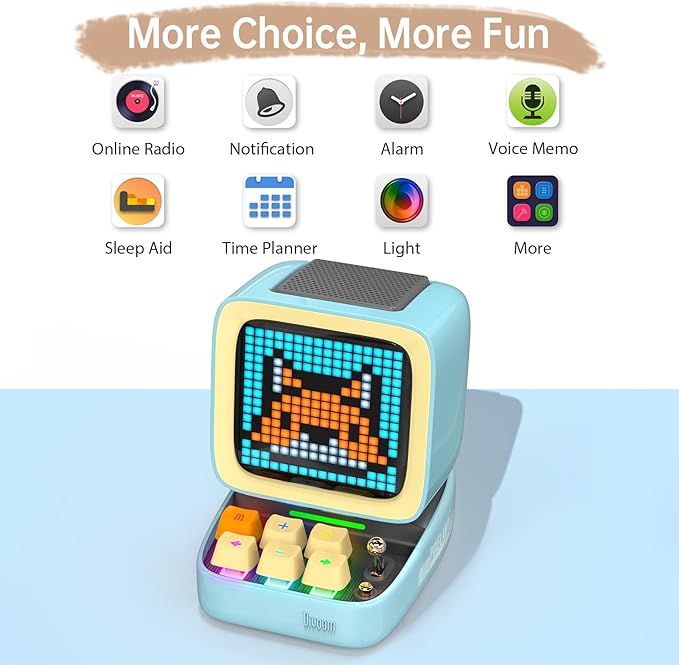 Divoom Ditoo Retro Pixel Art Game Bluetooth Speaker with 16X16 LED App Controlled Front Screen (Blue) …-CubbioJoy