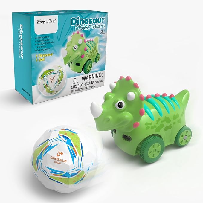Interactive Dinosaur Toy Car, Electronic Dinosaur Car with Smart Follow Ball and Gesture Control, Rechargeable, Dino Toys for 3 Year Old Boys Girls and Toddlers,Boy Toys Age 3,4,5 and Up-CubbioJoy
