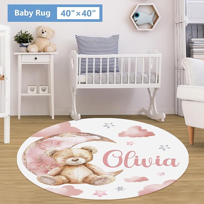 Custom Baby Crib Set, 5 Pcs Personalized Name Pink Bear Theme for Infants Toddlers, Nursery Bedding for Girls, Double Layer Customized Gifts-CubbioJoy