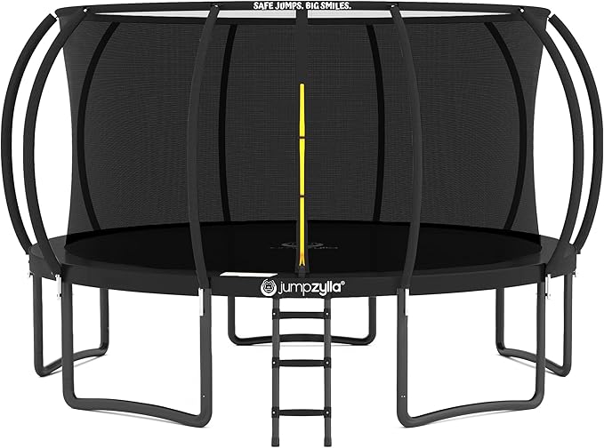 JUMPZYLLA Trampoline Outdoor 8FT 10FT 12FT 14FT 15FT 16FT with Enclosure and Ladder, ASTM Approved Recreational Trampoline for Kids and Adults, Anti-Rust Coated Frame-CubbioJoy