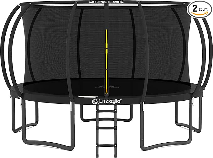 JUMPZYLLA Trampoline Outdoor 8FT 10FT 12FT 14FT 15FT 16FT with Enclosure and Ladder, ASTM Approved Recreational Trampoline for Kids and Adults, Anti-Rust Coated Frame-CubbioJoy