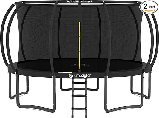 JUMPZYLLA Trampoline Outdoor 8FT 10FT 12FT 14FT 15FT 16FT with Enclosure and Ladder, ASTM Approved Recreational Trampoline for Kids and Adults, Anti-Rust Coated Frame-CubbioJoy