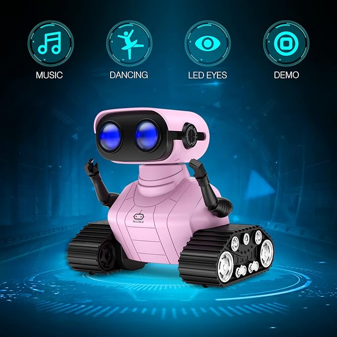 ALLCELE Girls Robot Toy, Rechargeable RC Robot for Kids, Remote Control Toy with Music and LED Eyes, Gift for Children Age 3 Years and Up - Pink-CubbioJoy