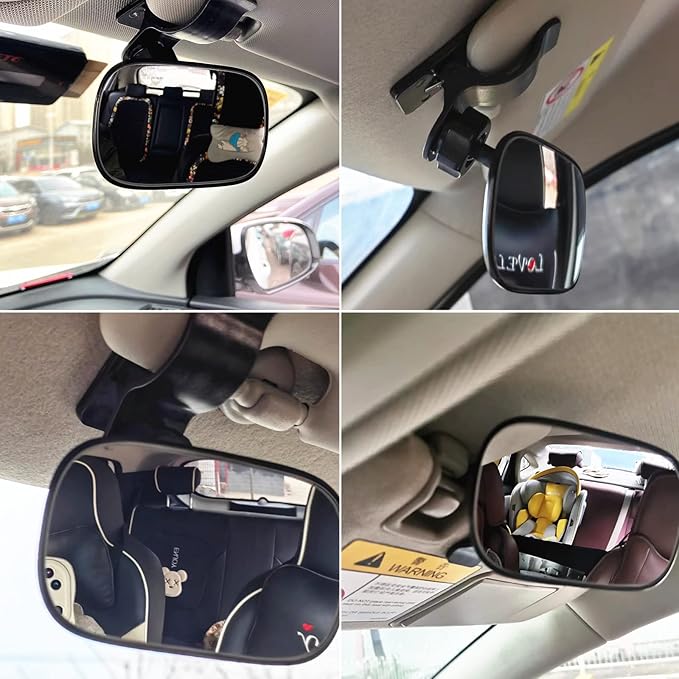 Car Interior Rearview Baby Mirror, Universal Wide Angle Convex Mirrors Clip On Mirror for Infant Toddler Child Backseat, 360° Freely Adjustable. (Black)-CubbioJoy