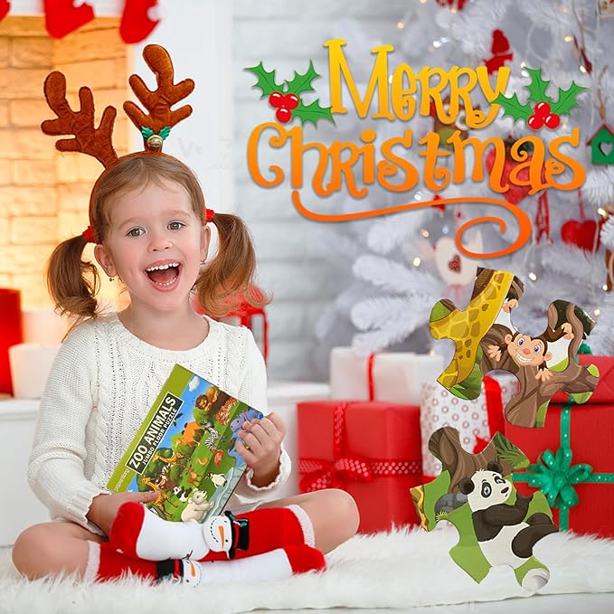 Jumbo Floor Puzzle for Kids, Large Jigsaw Puzzles 35 Piece for Kids Ages 3-5,Preschool Learning & Education Toys, Gifts for 4-8 Year Old Boys and Girls (Grassland Animal)-CubbioJoy