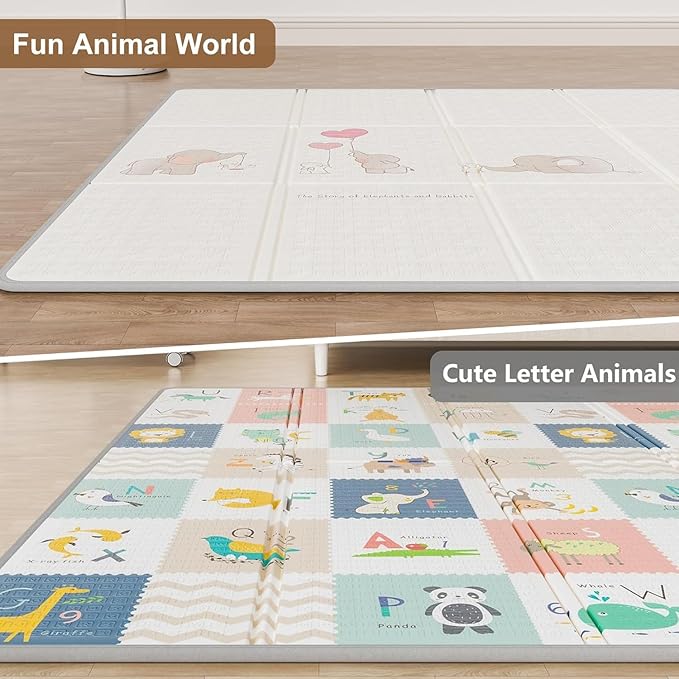 79x71 Baby Play Mat Foldable, Extra Large Foam Play Mat Tummy Time and Crawling Mat, Waterproof & Anti-Slip Reversible Portable Baby Floor Mat for Infant, Toddler-CubbioJoy