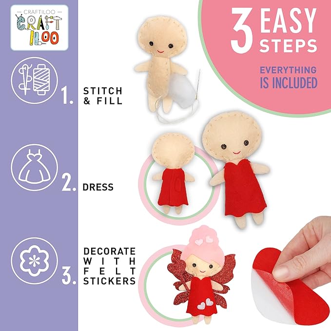 CRAFTILOO Fairy Sewing Kits for Little Girls 5 Easy Projects for Childrens Kid Crafts Make Your Own Felt Pillow Plush Craft Kit My First Sewing Kit Learn to Sew-CubbioJoy