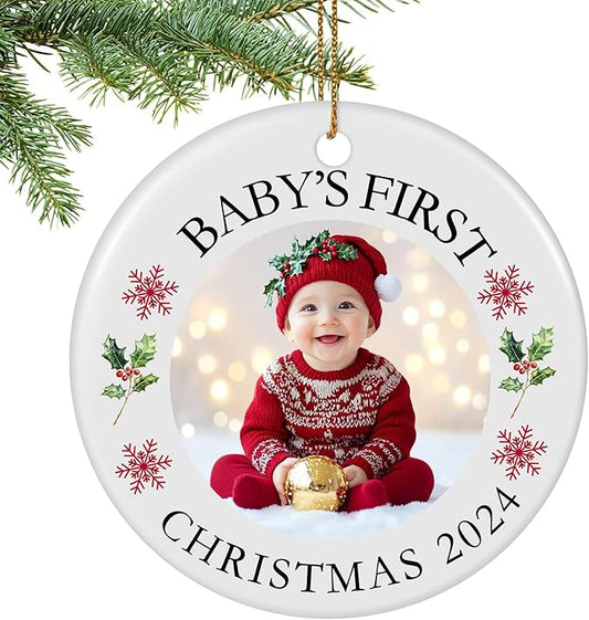 Baby's First Christmas Ornament 2025, Personalized Photo Ornaments for Christmas Tree, Custom Name Keepsake Ornament for Newborn, New Baby Gift, Xmas Tree Decoration-CubbioJoy