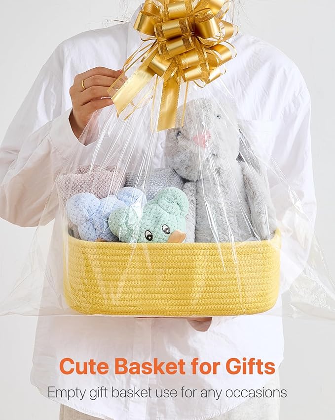 KALLAX Small Woven Basket, 12 x 8 x 4.5 Inches, Storage Basket for Organizing, Cute Small Rope Shelf Closet Cube Storage Bins Baskets for Shelves, Dog Toy Gift Baskets Empty, 3 Pack Yellow-CubbioJoy