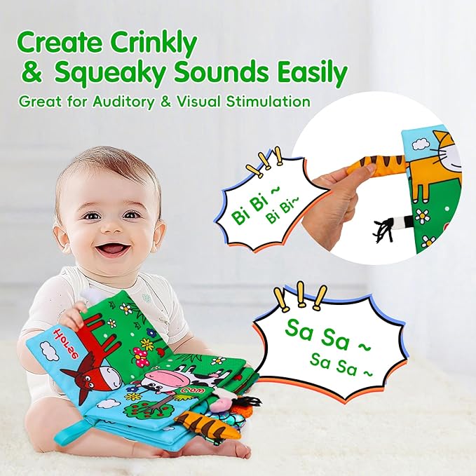 2 PCS High Contrast Crinkle Baby Books 0-6 Months Interactive Sensory Baby Toys 9-12 Month Montessori Activities Touch Feel Infant Book 0-3-6 Month Car Seat Travel Essentials Newborn Development Gift-CubbioJoy
