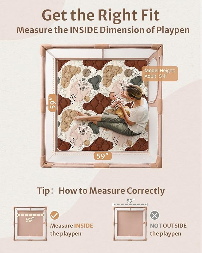 Blissful Diary Baby Play Mats for Floor, 59x59 Inch Thicker and Larger Soft Cushioning Foam Playmats for Babies and Toddlers, Foldable Washable Baby Playpen Mat, Boho Design-CubbioJoy