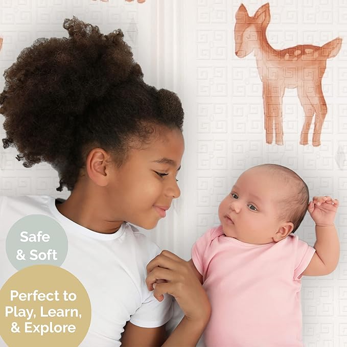 JumpOff Jo - Extra Large Waterproof Foam Padded Play Mat for Infants, Babies, Toddlers, Play Pens & Tummy Time, Foldable Activity Mat, 77 x 70 x 0.6 inches-CubbioJoy