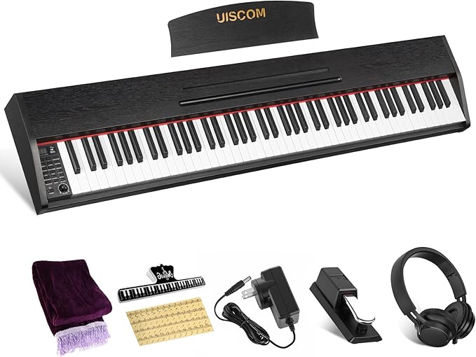 88 Key Digital Piano Keyboard for Beginners,Full Size Electric Piano Semi-Weighted Keyboard with Sheet Music Stand,Pedal,Headphone,Power Adapter,USB-MIDI Compatibility,Wood Grain Black-CubbioJoy