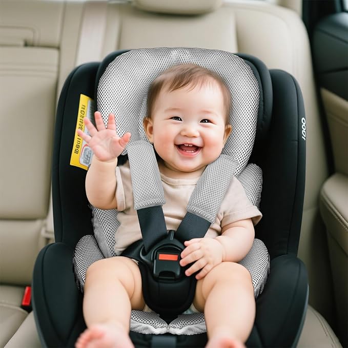 Infant Car Seat Insert for Newborn Girls Boys, Summer Mesh Baby Carseat Head Support with Strap Pads, Soft Reversible Baby Car Seat Insert Cushion Pad for Car Seat, Stroller, Bouncer, Swing, Gray-CubbioJoy