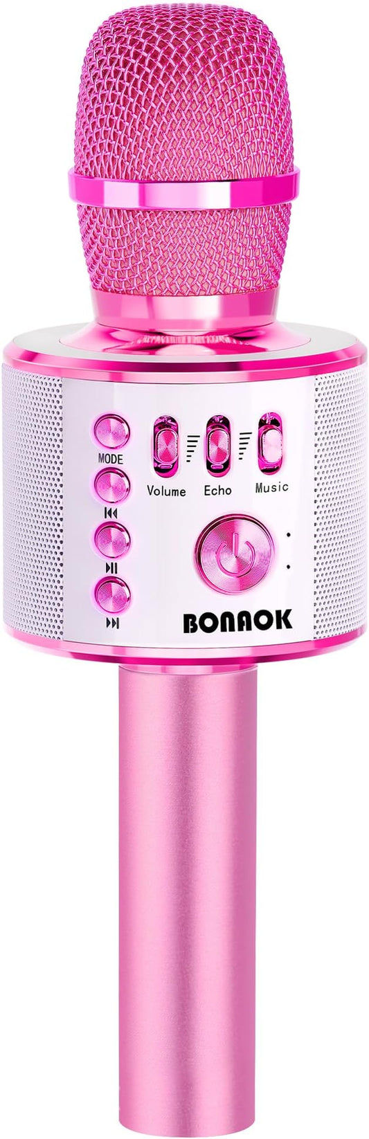 BONAOK Kids Karaoke Microphone, Wireless Bluetooth Microphone for Singing, Gift for Kids, Adults, Girls, Boys, Christmas Kids Toys Gifts for Ages 3, 4, 5, 6, 7, 8+ Years Old (Light Pinkcolor)-CubbioJoy