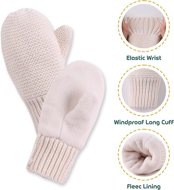 Basic Winter Baby Beanie Gloves Boys Girls Knitted Hat Pompom Kids Earflap Hats Warm Infant Toddler Beanie Mittens Set-CubbioJoy