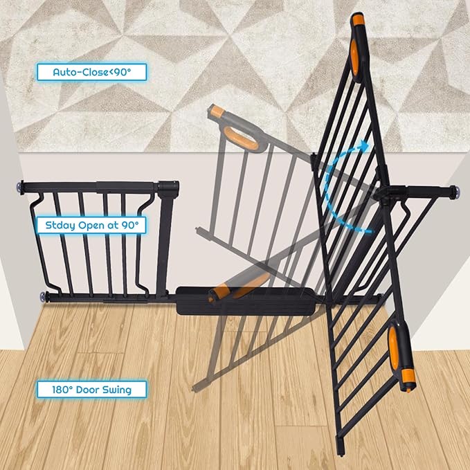 Baby Gate for Stairs 29-52 Inch Wide, Safety Gate for Baby Adjustable Pet Gate with Door Pressure Mounted Gates for Kids Toddler Dogs Extension Kit Indoor Stairway Doorway Black (30.5'' Tall)-CubbioJoy