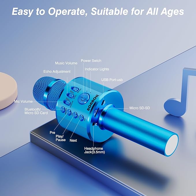 BONAOK Wireless Bluetooth Karaoke Microphone,3-in-1 Portable Handheld Karaoke Mic Speaker Machine Birthday Home Party for PC or All Smartphone (Q37 Blue)-CubbioJoy