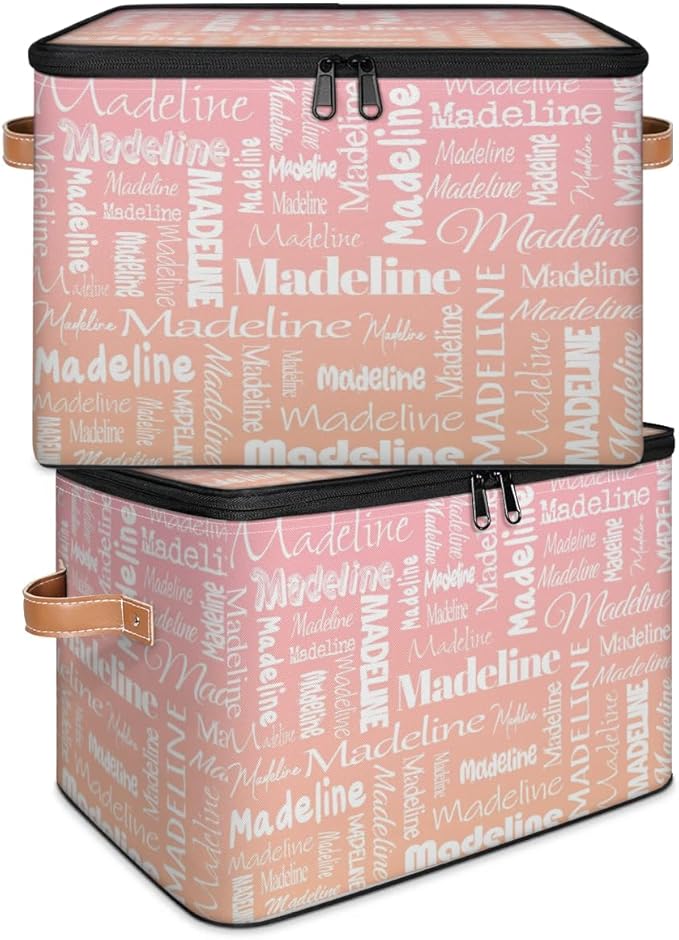 Custom Storage Basket with Name, Personalized Storage Bins with Zipper Lid, Foldable Fabric Storage Box Large capacity with Handle Pink Orange-CubbioJoy