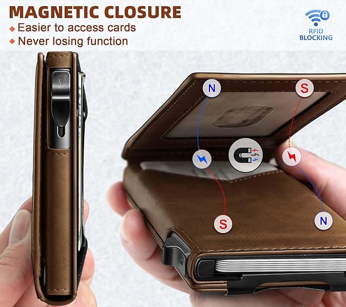 BULLIANT Men Wallet,Money Clip Wallet Slim For Gift Men 9Cards-Metal Credit Card Case in Magnetic Leather Flip-CubbioJoy