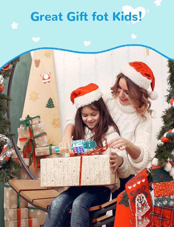 Amazmic Kids Karaoke Microphone Machine Toys for Girls Bluetooth Microphone with LED Light, Birthday Gift for Girls Boys 3 4 5 6 7 8 9 10 11 12 Year Old Kids Toys(Blue)-CubbioJoy