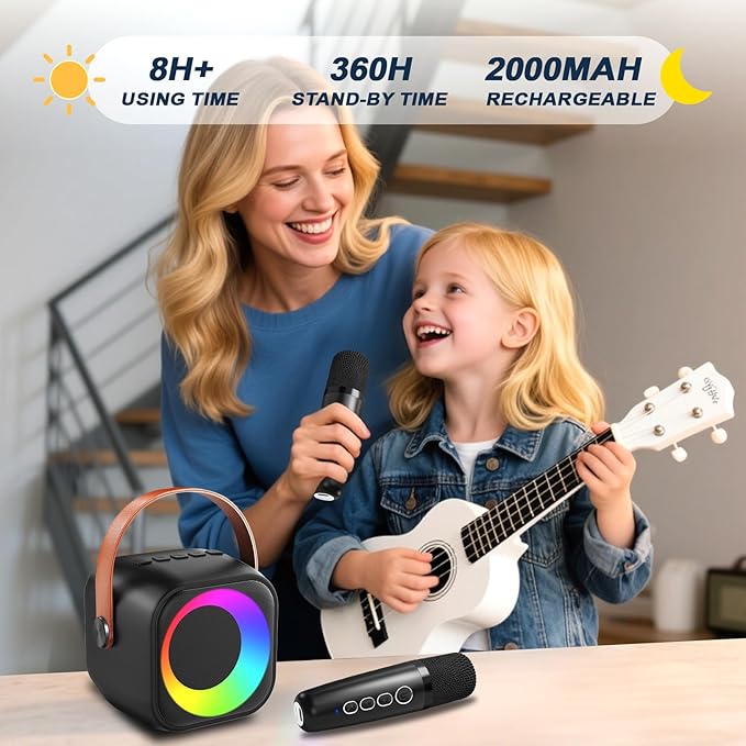Karaoke Machine for Kids Adults, Portable Bluetooth Speaker with 2 Wireless Microphones, Portable Speaker Mini Karaoke Microphone for Home Party Birthday Gift for Girls Boys-CubbioJoy