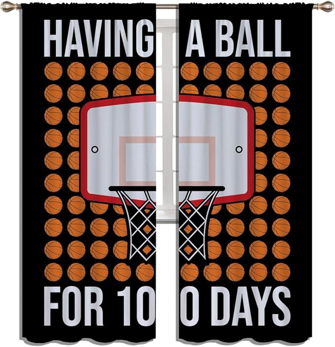 Basketball Blackout Curtains for Boy Girl Room Darkening Decor,Sports Themed Hoop and Many Basketballs Bedroom Living Room Home Rod Pocket Thermal Insulated Window Curtain/Drapes Panel,84x72 Inch…-CubbioJoy