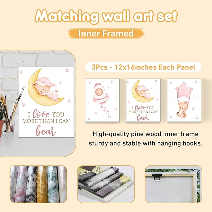 Custom Crib Bedding Set, 5 Pcs Customized Baby Crib Set with Name, Soft Double Layer Nursery Baby Bedding Set for Girls Boys, Personalized for Infants Toddlers, Pink Moon Bear-CubbioJoy