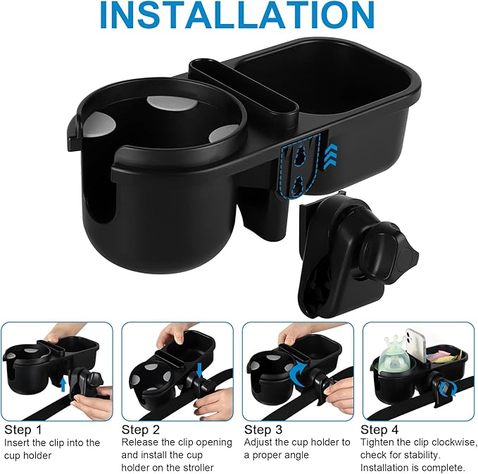 Accmor Stroller Cup Holder with Tray, Universal Cup Holder, Bike Bottle Holder, 360° Rotatable Large Caliber Drinks Holder for Stroller, Bike, Wheelchair, Walker-CubbioJoy