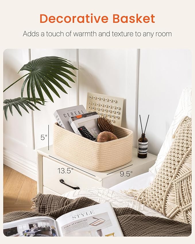 KALLAX Small Woven Basket, 13.5 x 9.5 x 5 Inches, Storage Basket for Organizing, Cute Small Rope Shelf Closet Cube Storage Bins Baskets for Shelves, Dog Toy Gift Baskets Empty, 3 Packs, Beige-CubbioJoy