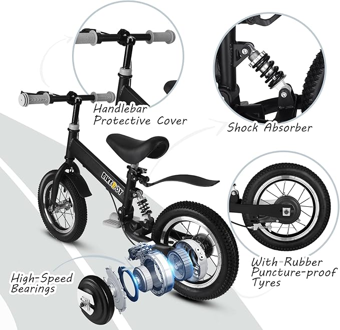 Balance Bike 2 in 1,The Dual Use of a Kids Balance Bike and Kids Bike,12 14 Inches for 2-6 Years Old,with Shock Absorbers, Fenders, Pedals, Auxiliary Wheels-CubbioJoy