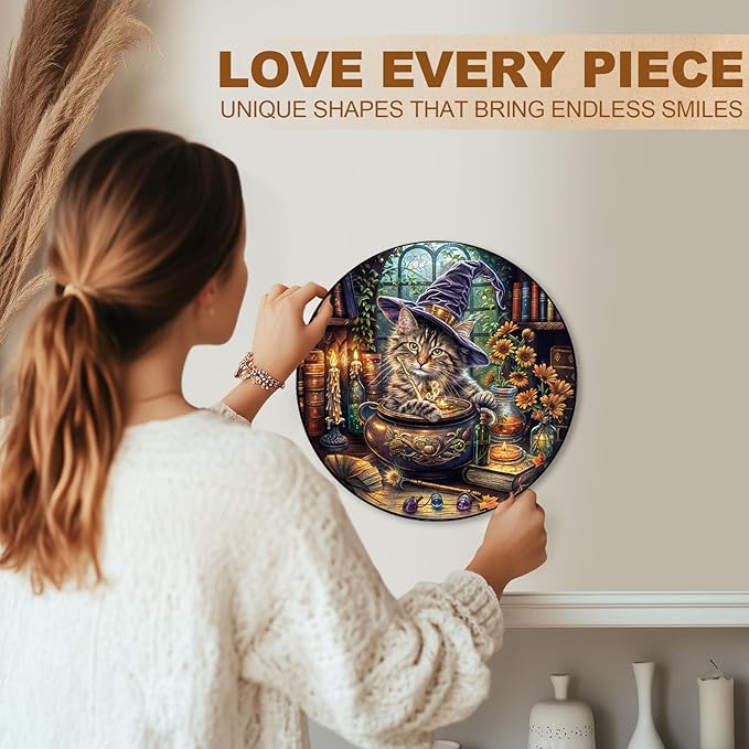 KAAYEE Wooden Puzzles for Adults, 3D Visual Effect Magic Feline Cat Wooden Jigsaw Puzzle Unique Shape Wood Puzzle Adult, 3D Effect Flat Puzzle Birthday Family Game (XL)-CubbioJoy