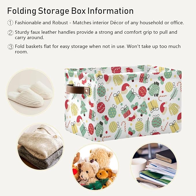 Christmas Storage Basket Tree Candy Canes Socks and Gift Storage Bins Organizer Bag Collapsible Closet Shelf Baskets Cube with handle for Baby Cloth Pet Toy Book 14.2×10.2×8.3 IN-CubbioJoy