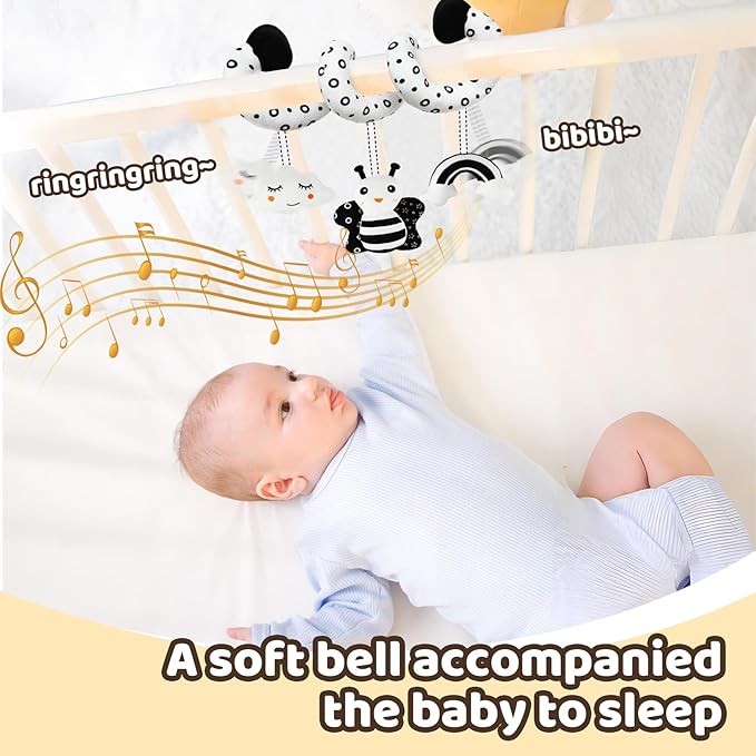 Black and White High Contrast Baby Toys - Sensory Infant Hanging Carseat & Stroller Toy for Newborns 0-6,6-12Months Perfect Easter Birthday & Baby Shower for Babies Boys Girls-CubbioJoy
