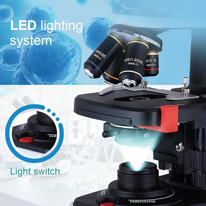 40X-2500X Microscope Laboratory Microscope for Adults with LED, Double 3D Mechanical Stage, Abbe Spotting Scope for Students Children Adults Laboratory Education Science Doppelt Tisch-CubbioJoy