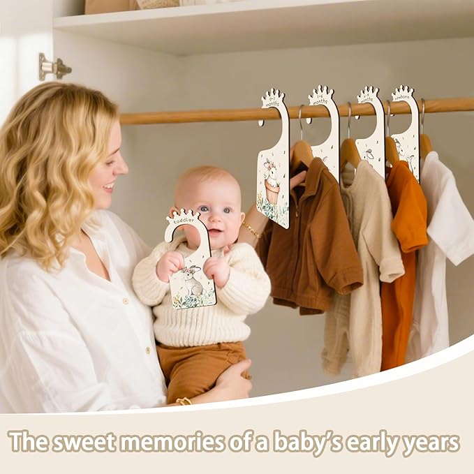 Baby Clothes Dividers for Closet - Set of 8 Wooden Baby Size Closet Dividers Newborn to 24 Months, Rabbits Babies Clothes Organizer for Boys Girl Nursery Decor Gender-Neutral Newborn Hangers Dividers-CubbioJoy