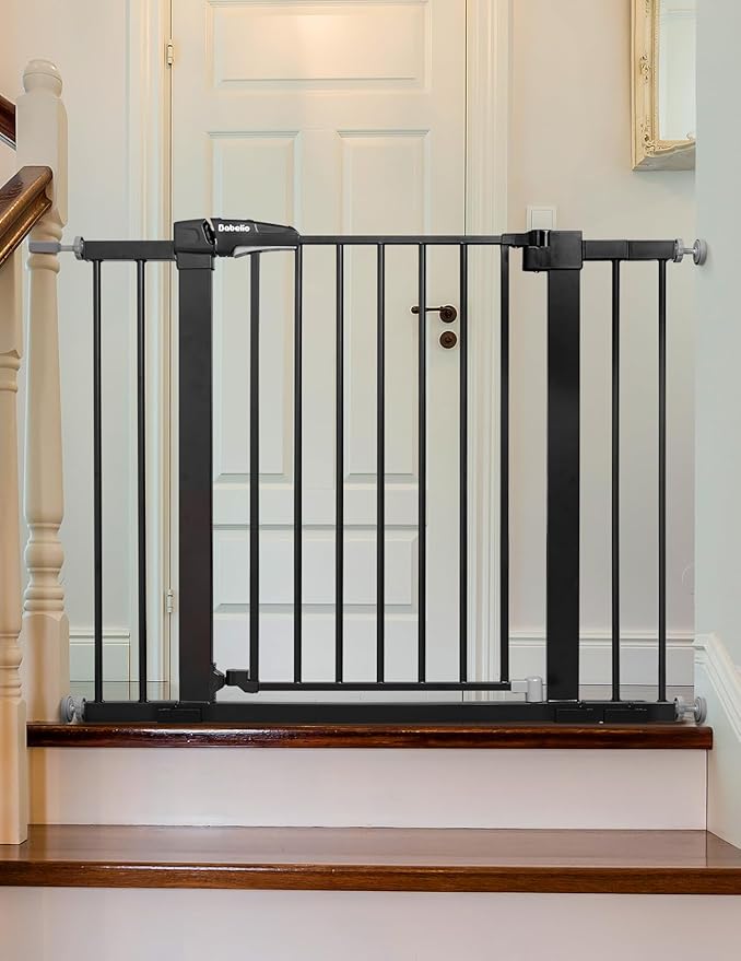 Babelio Baby Gate, 29-43" Auto-Close Easy Install Pet Gate, Extra Wide Walk Thru Child Safety Gate, 30" Tall Pressure-Mounted Metal Dog Gate for Doorways & Stairs, Black-CubbioJoy