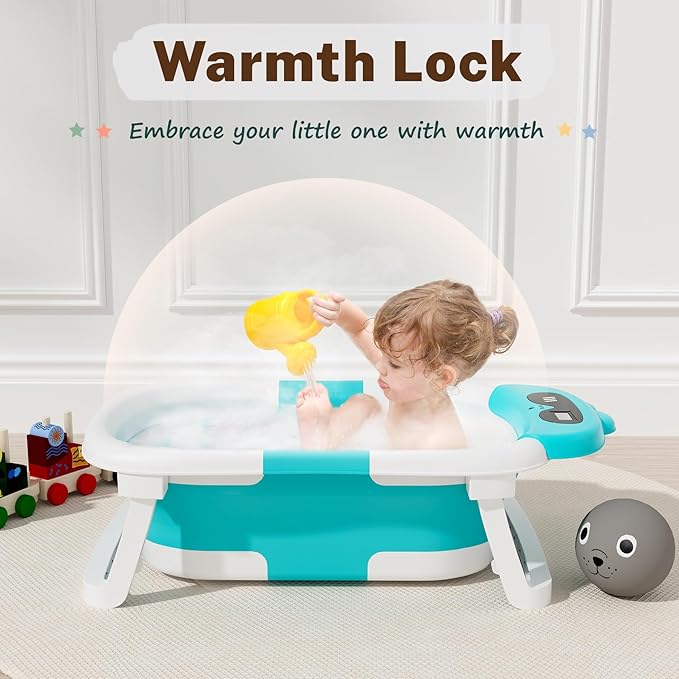 AVIDOR Baby Bathtub,Collapsible Bathtub for Newborn to Toddler,Durable Essential Infant Bath Tub,Portable Travel Baby Tub with Soft Bath Net,No-Slip Feet and Dinosaur Shaped (Light Blue)-CubbioJoy