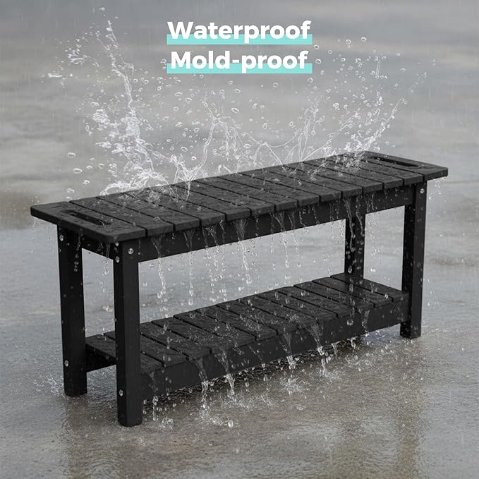 41" Shower Bench, Waterproof Poly Lumber Shower Stool for Shaving Legs, Shower Chair Seat Holds up to 400lbs, Bathroom Bench for Inside Shower, Non-Slip (Black)-CubbioJoy