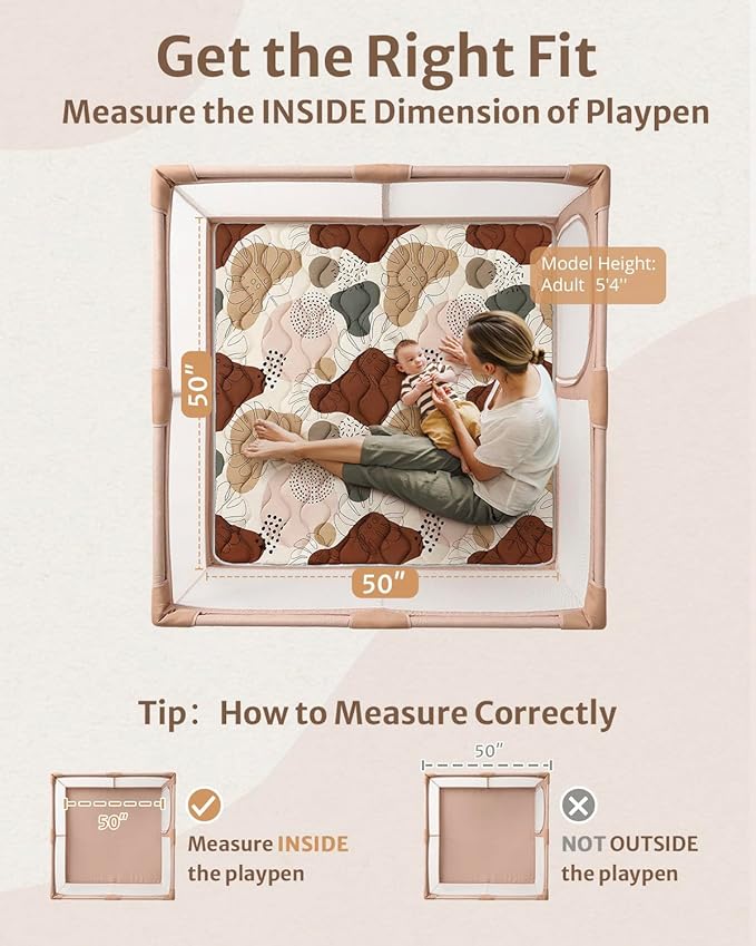 Blissful Diary Baby Play Mats for Floor, 50x50 Crawling Mat for Playpen, Thicken Soft Padding Foam Playmats for Babies and Toddlers Infants, Foldable and Machine Washable, Boho Design-CubbioJoy