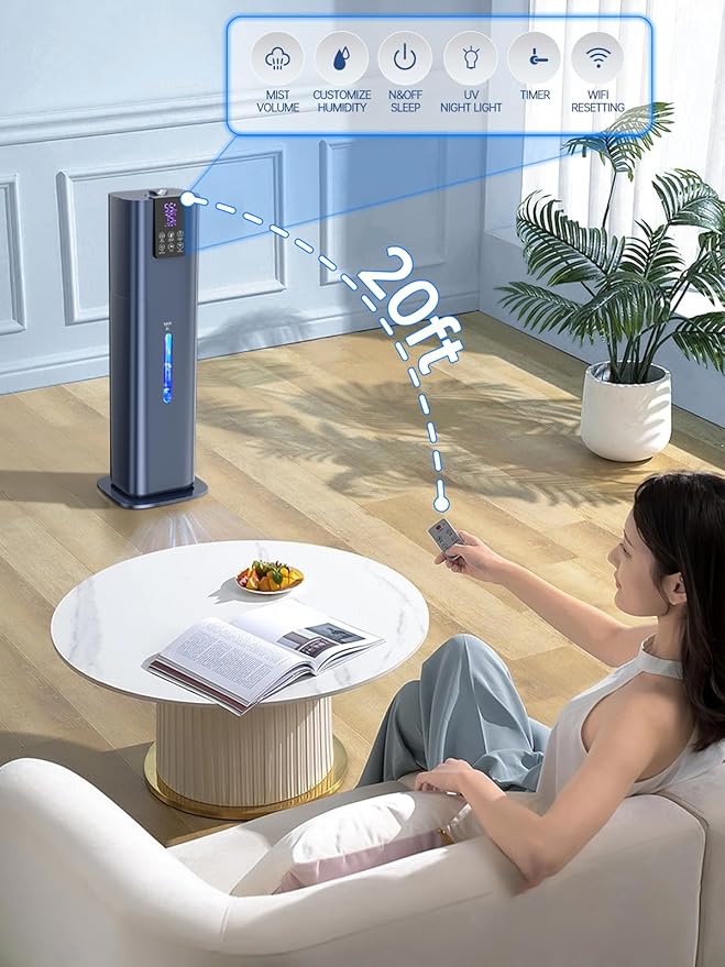 8L Smart Humidifiers for Bedroom Large Room, 2.1Gal Cool Mist Top Fill Diffuser Ambient Light, App & Remote Control, 3 Mist Modes, Quiet Humidifier for Home Office Plant (Blue)-CubbioJoy