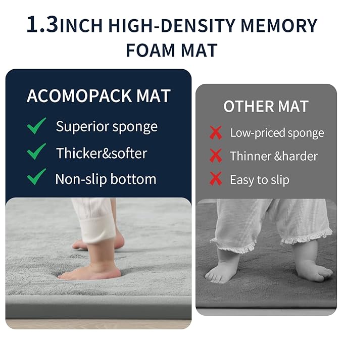 ACOMOPACK Baby Play Mat for Floor 1.3" Thick Memory Foam Play Mat 79"×157 Tummy Time Crawling with Non-Slip Bottom for Living Room,Nursery,Soft Velvet Playpen Mats for Kids,Infants（Light Grey）-CubbioJoy