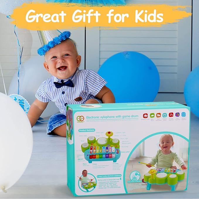 Baby Musical Toys 3 in 1 Piano Keyboard Xylophone Drum Set for 1 Year Old Girls Boys Toys Age 2 Music Instrument Learning Toys Toddlers 1-3 0-2 First Birthday Gift Infant Baby Toys 6 9 12 18 Month-CubbioJoy