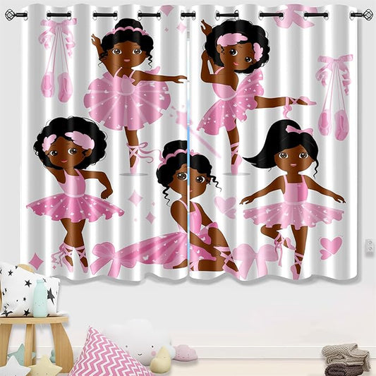 Black Girl Blackout Curtains 2 Panels 63" Inch Drapes for Kids Nursery Bedroom Kids Blackout Curtains Cute Girls Themed Grommet Top Thermal Insulated Curtains for Nursery, 82" x 63"-CubbioJoy