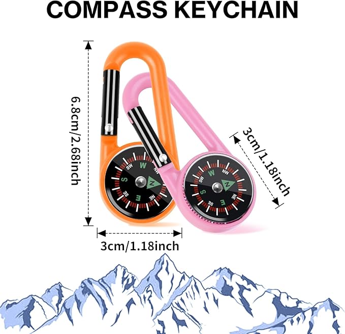 12 Pcs Mini Compass Keychain for Kids Bulk, Small Pocket Magnetic Compass Survival Hiking for Outdoor Survival Camping Party Backpacking Accessory-CubbioJoy