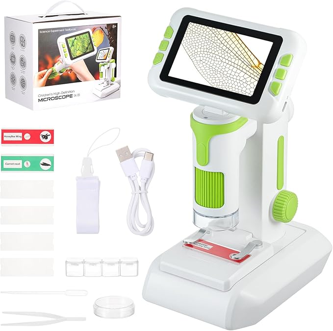 1600X Digital Microscope for Kids, Upgraded Portable Microscope with 4.0 inch HD Screen, 2-in-1 Desktop Handheld Miniscope Rechargeable Student Education Science Microscopes Gift for Kids-CubbioJoy